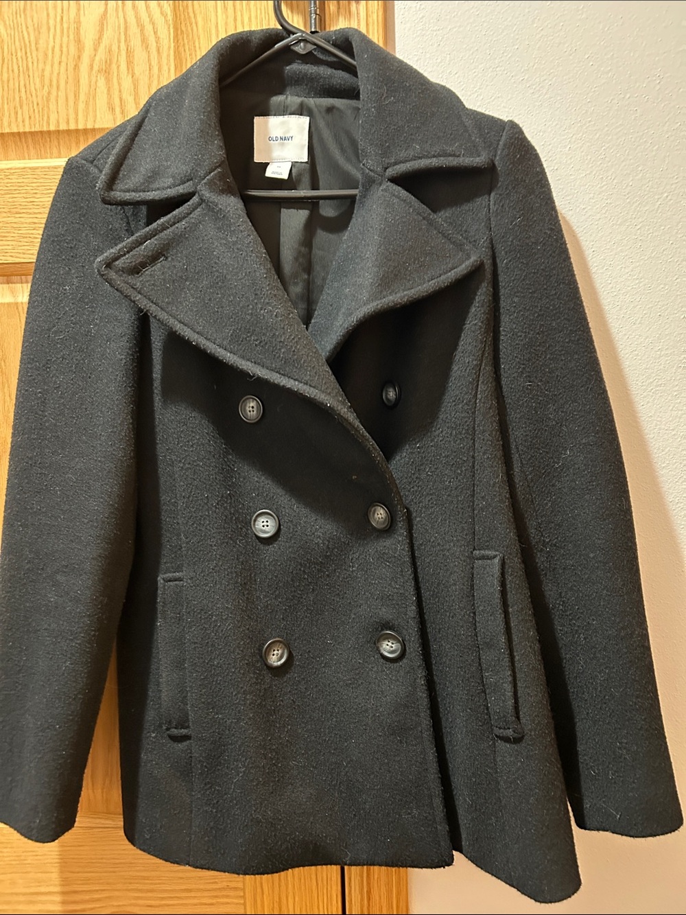 Old Navy Women's Black Double-Breasted Pea Coat with Notch Lapel